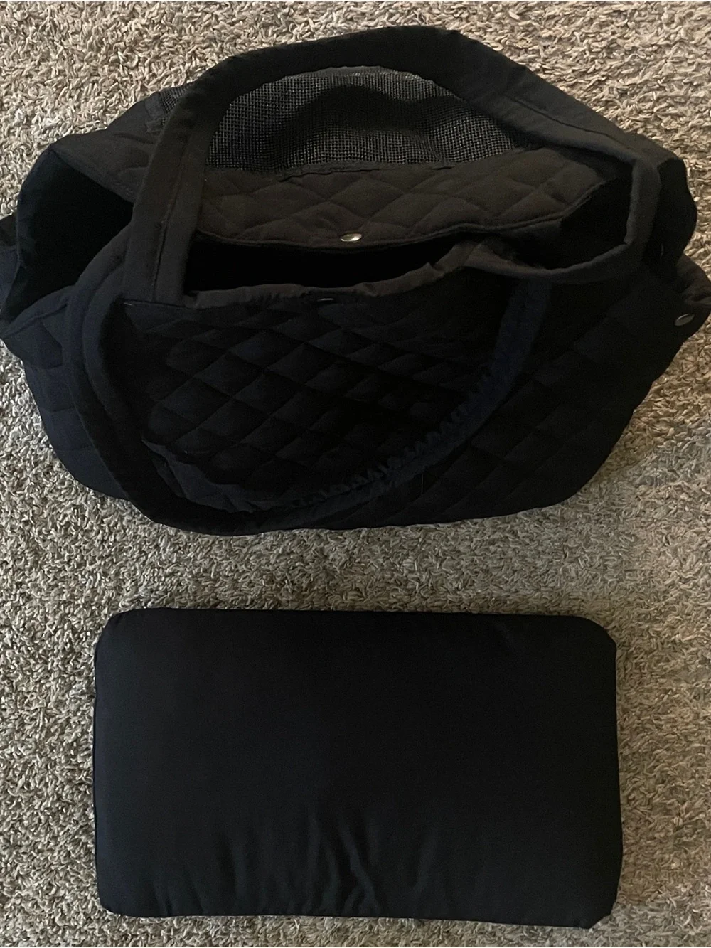 Quilted Black Pet Carrier Tote - Comfortable Travel Bag for small animals